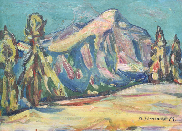 Konrad Sommer: Bergstudie, 1974, Öl auf Karton, 38,0 x 53,0 cm