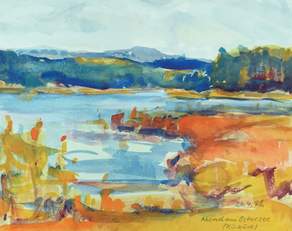 Konrad Sommer:  Abend am Ostersee (Kuckuck), 26.04.78, 26,3 33,2 cm, Aquarellfarben auf Papier
