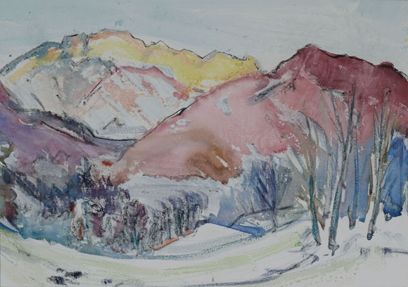Konrad Sommer: Untersberg, 26.12.1957, Aquarellfarben auf Papier, 26,0 x 35,3 cm