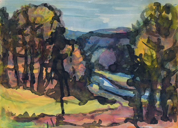 Konrad Sommer: Mühltal, Ostermontag, 19.04.1965, Aquarellfarben auf Papier, 25,0 x 33,5 cm