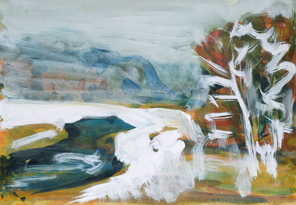 Konrad Sommer: Windach, 5.03.1967, Aquarellfarben auf Papier, 23,3 x 33,6 cm