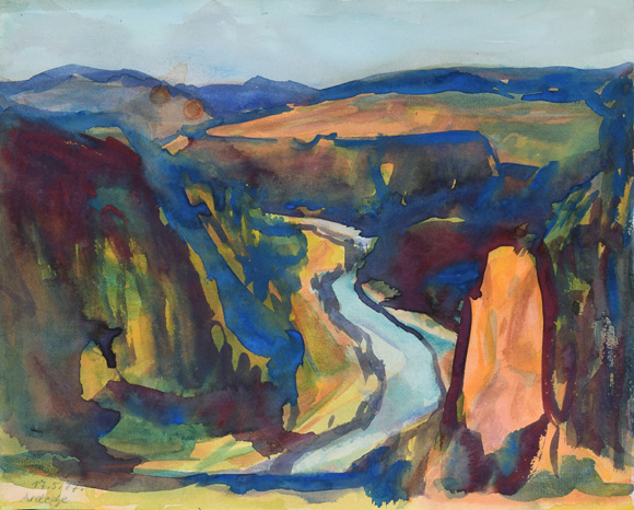Konrad Sommer: Ardeche, 17.05.1977, Aquarellfarben auf Papier, 27,4 x 34,70cm