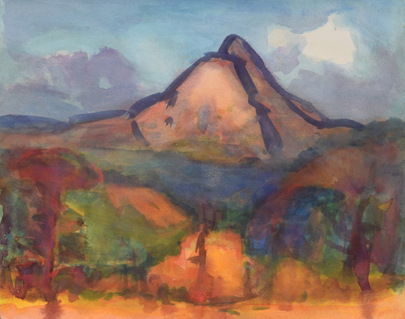 Konrad Sommer: Montagne Sainte Victoire, Mai 1973, Aquarellfarben auf Papier, 27,6 x 34,8 cmcm