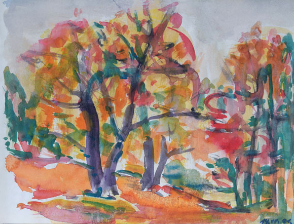 Konrad Sommer: Baumstudien, 14.10.1991, Aquarellfarben auf Papier, 24,0 x 32,0 cm 
