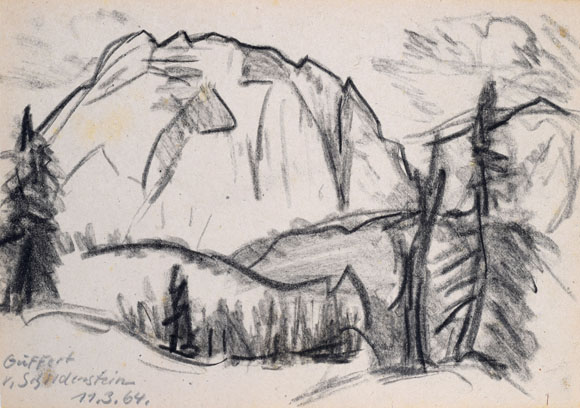 Konrad Sommer: Guffert, 11.03.1965, Kohle auf Papier, 17,0 x 25,0 cm