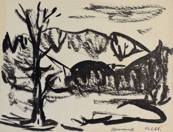 Konrad Sommer: Benediketenwand, 11.02.1968, Tusche auf Papier, 18,1 x 23,5 cm