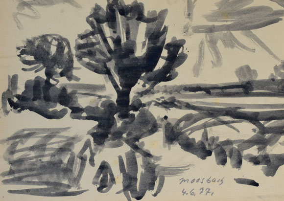 Konrad Sommer: Moosbach, 4.06.1977, Tusche auf Papier, 19,7 x 27,2 cm